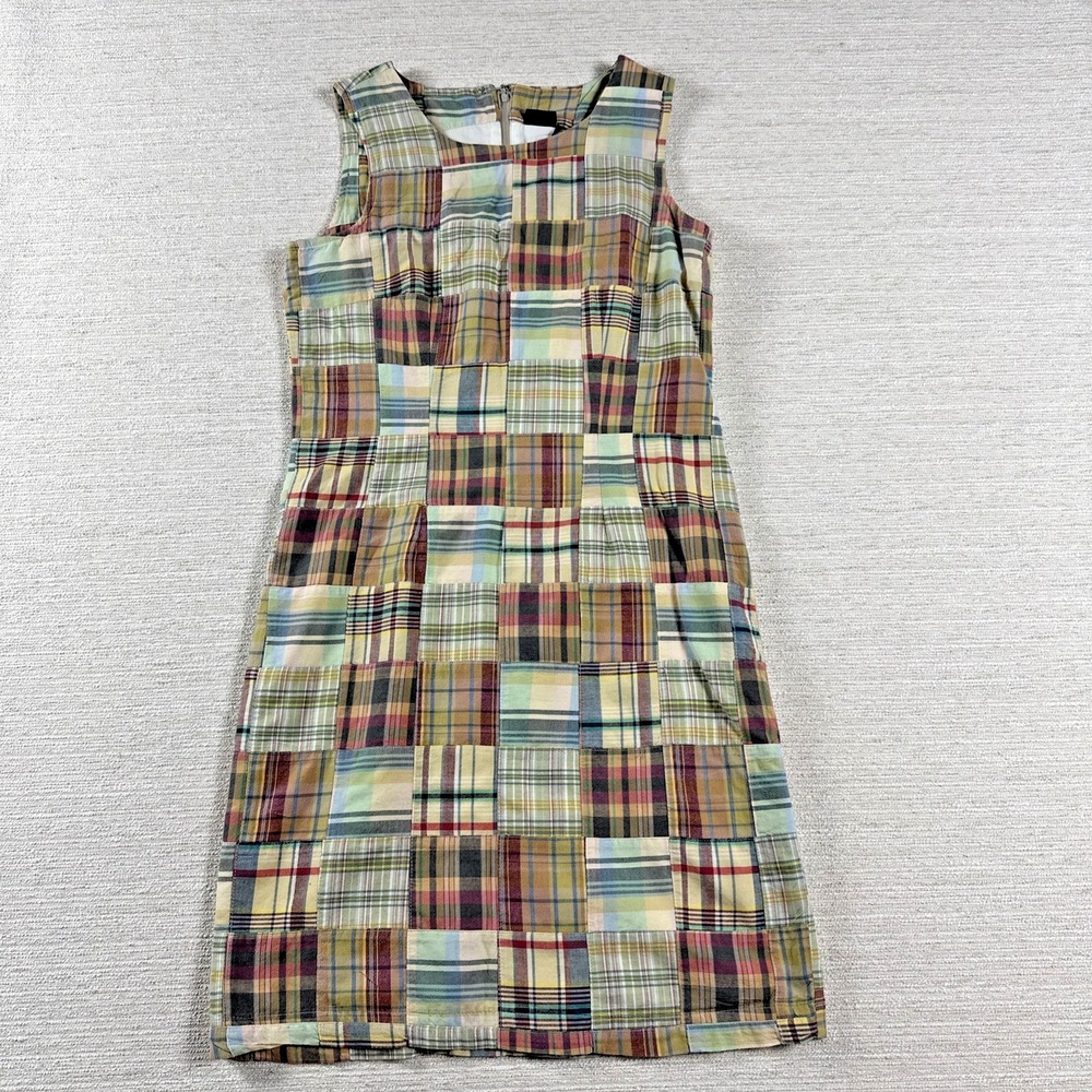 Willi Smith Madras Patchwork Plaid Shift Dress Preppy Coastal Size 8 Layering